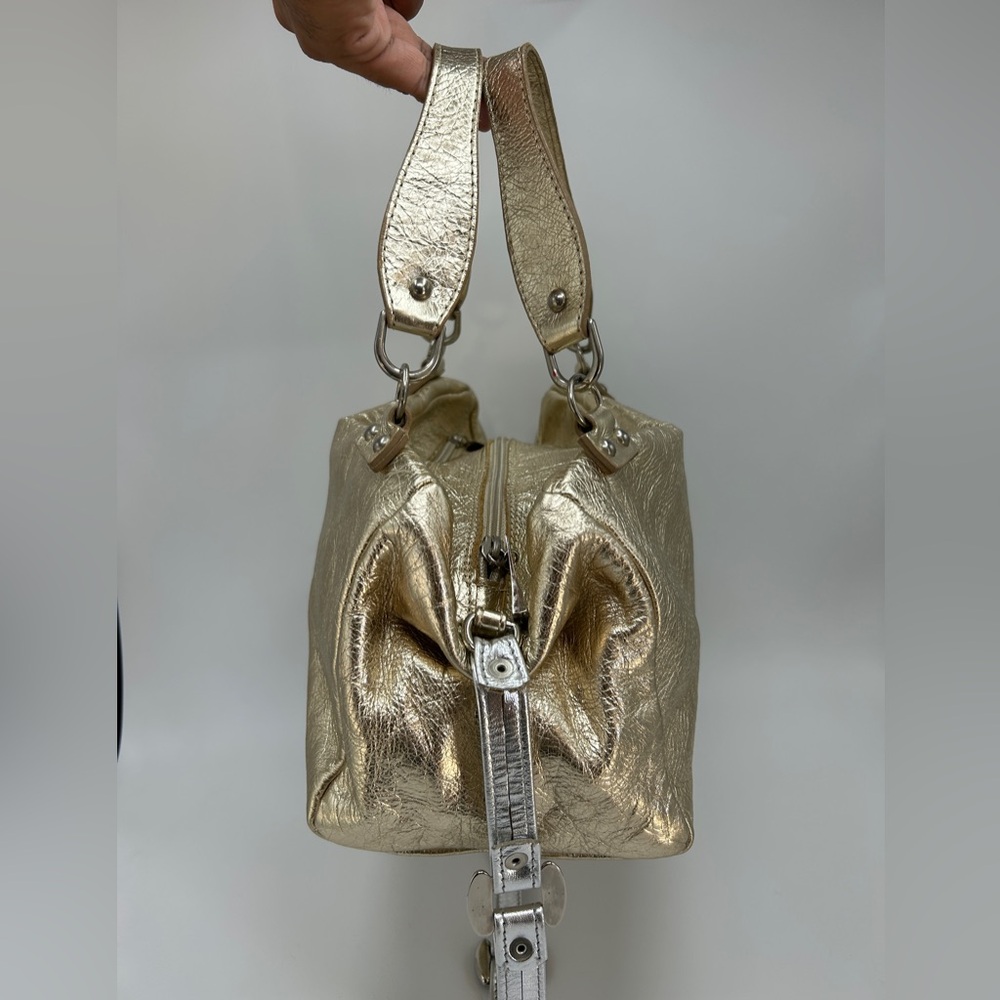 LAURA DI MAGGIO Italy GIANNI NOTARO Designer Metallic Gold Leather Satchel| - Picture 3 of 14